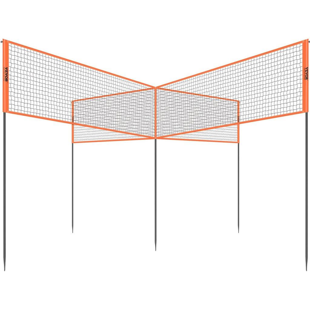 VVOR 4-Way Volleyball Net, Adjustable Height Badminton Net Set for Backyard Beach Lawn, Outdoor Portable Volleyball Net with Carrying Bag, 4 Square Quick Assemble Game Set For Kids And Adults