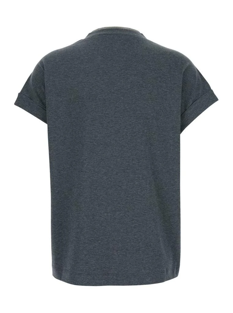 Brunello Cucinelli Grey V Neck T-Shirt With Monile Detail On The Neck In Cotton Woman 2
