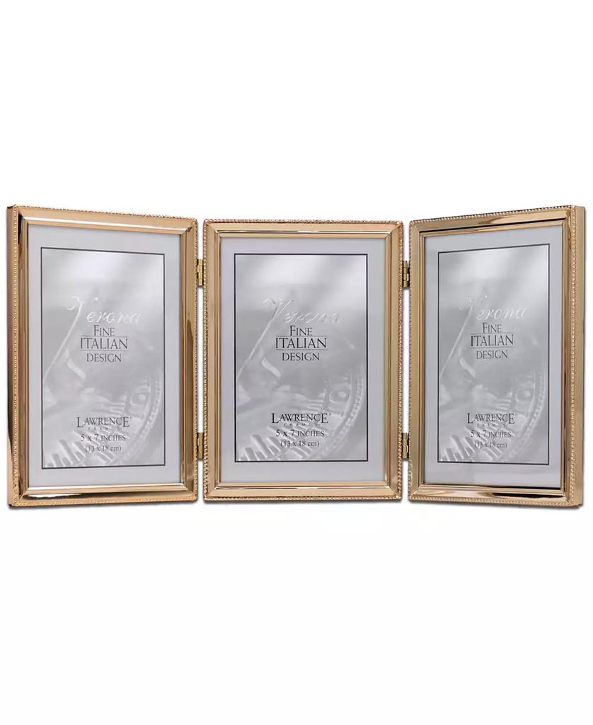 Lawrence Frames Polished Metal Hinged Triple Picture Frame - Bead Border Design, 5" x 7"