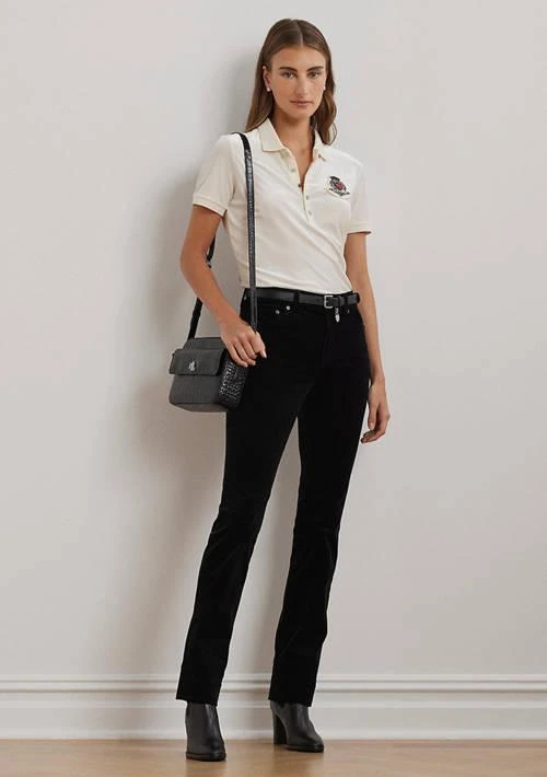 Ralph Lauren Beaded Crest Stretch Velvet Polo Shirt 4