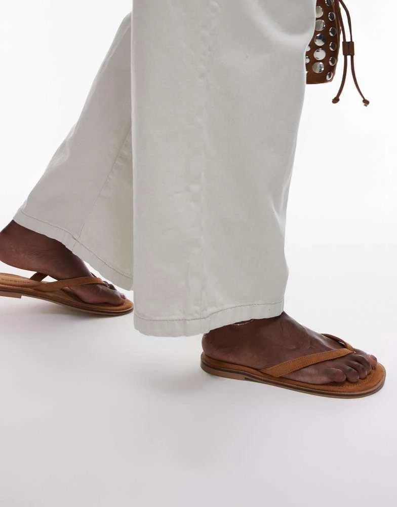 Topshop Topshop Jay real suede toe thong flat sandal in tan 4