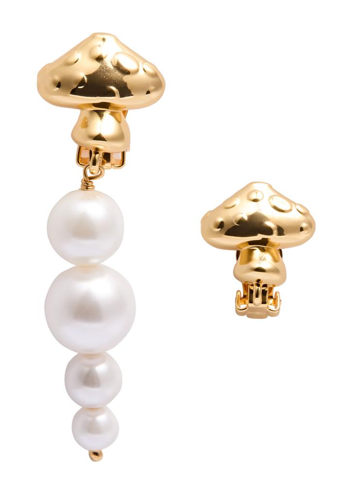 Timeless Pearly Mismatch 24kt gold-plated mushroom hoop earrings