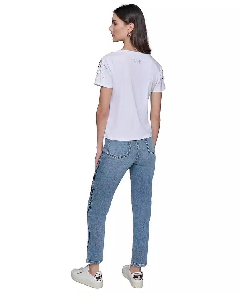 Karl Lagerfeld Paris Women's Embellished V-Neck T-Shirt 5