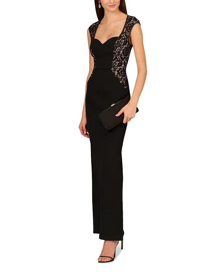 Aidan Mattox Lace Trim Crepe Column Gown 5