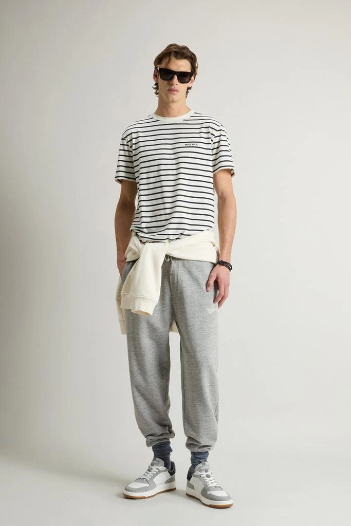 Woolrich Striped Pure Cotton T-Shirt with Logo - Men - White 2