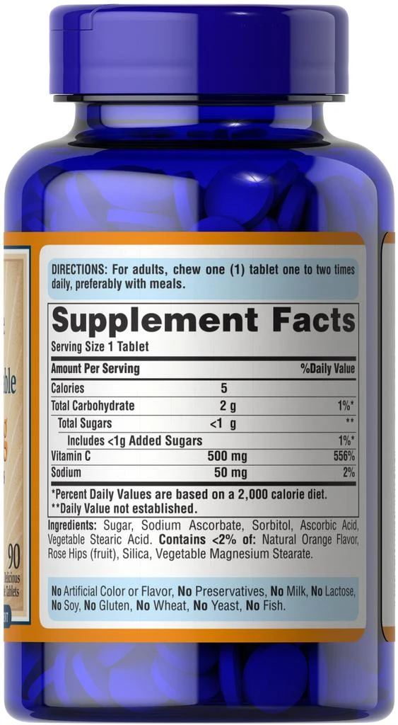 Puritan's Pride Chewable Vitamin C 500 mg with Rose Hips 90 Tablets 6