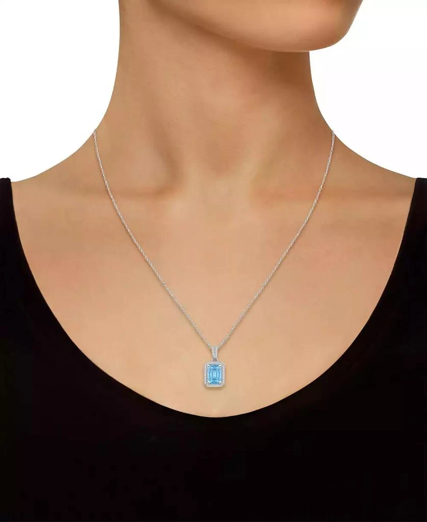 Macy's Lab Grown Spinel Aquamarine (1-3/4 ct. t.w.) and Lab Grown Sapphire (1/5 ct. t.w.) Halo Pendant Necklace in 10K White Gold 2