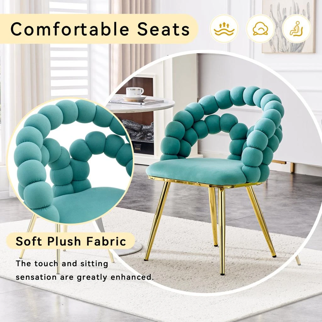 Streamdale Furniture Streamdale Set of 2 Teal Puffy Bubble Chairs with Gold Legs, Modern Upholstered Accent Chairs 3