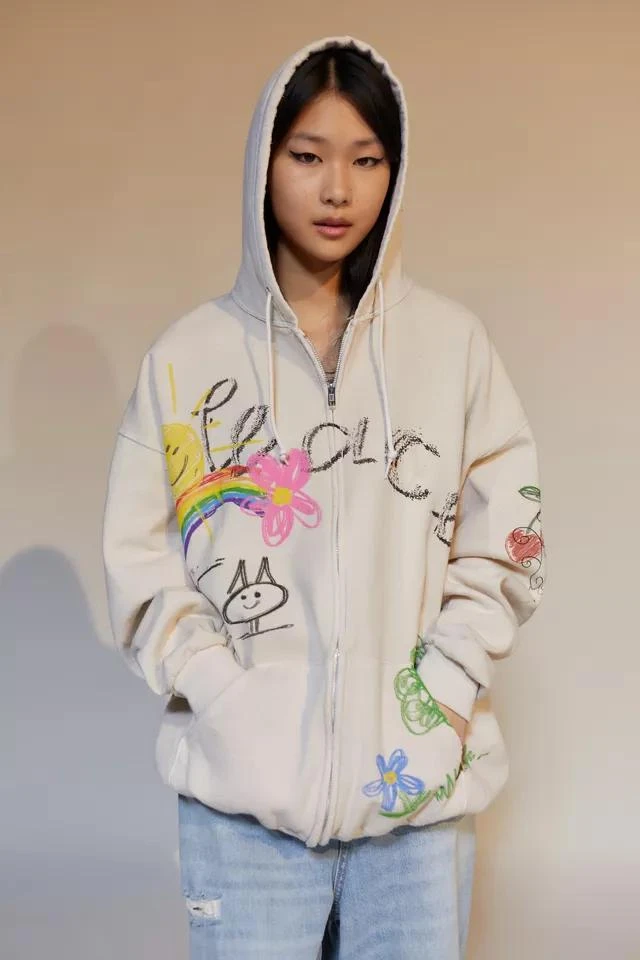 Urban Outfitters Doodle Art Oversized Zip-Up Hoodie Sweatshirt 5