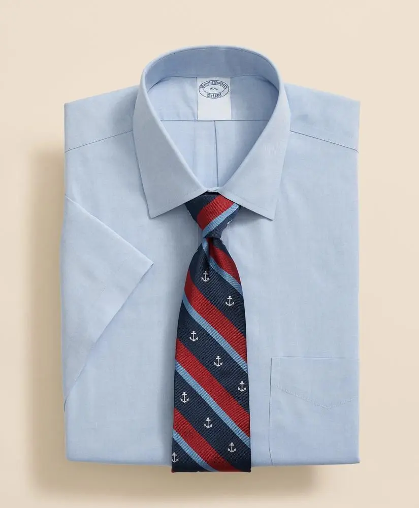 Brooks Brothers Stretch Supima® Cotton Non-Iron Ainsley Collar, Short-Sleeve Dress Shirt