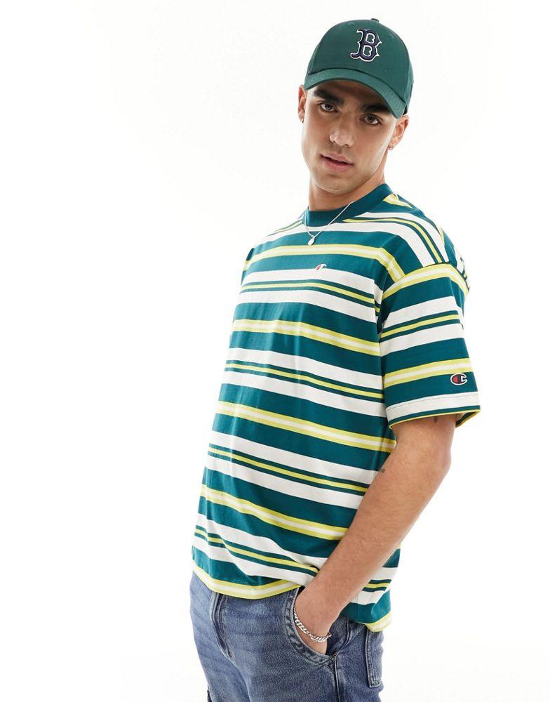 Champion Champion striped t-shirt in green yellow and white