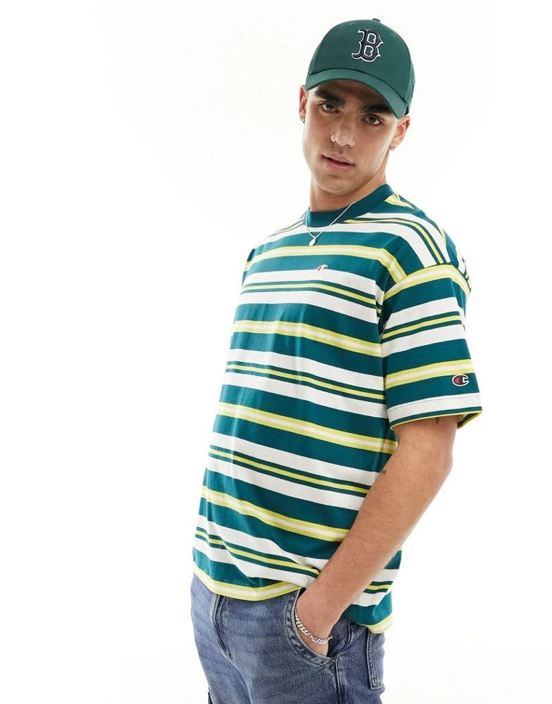 Champion Champion striped t-shirt in green yellow and white 1