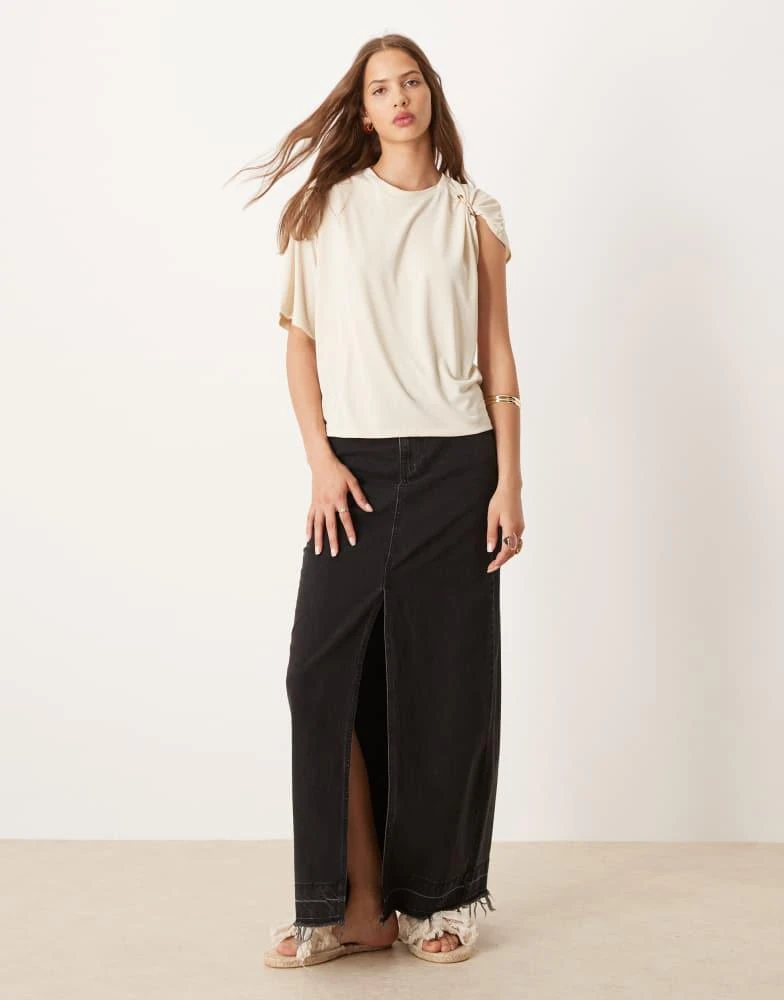 ASOS ASOS DESIGN modal drapey tee with hardware shoulder detail tee in cream 3