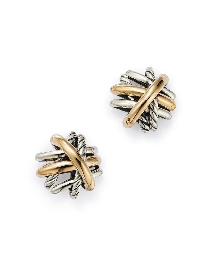 David Yurman Crossover Stud Earrings in Sterling Silver with 18K Yellow Gold, 11mm 1