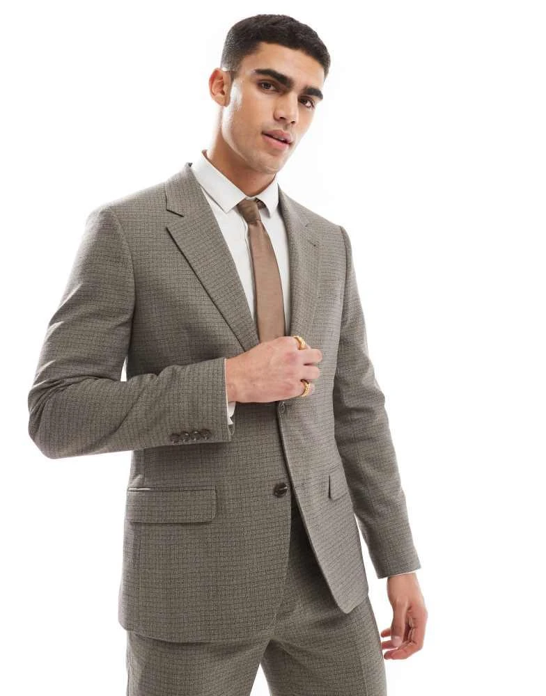 River Island River Island single breasted suit jacket in heritage microcheck 1