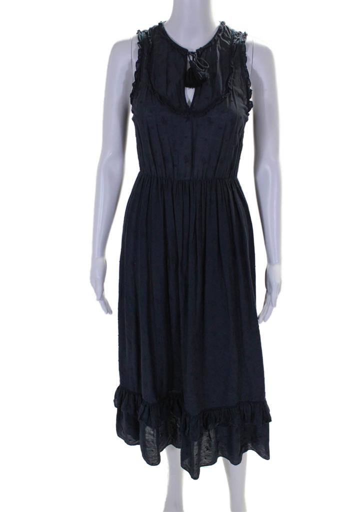 Ulla Johnson Womens Swiss Dot Sleeveless A Line Dress Navy Blue Cotton