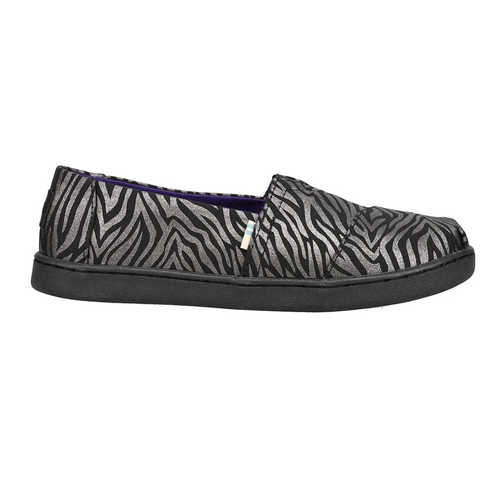 TOMS Alpargata Zebra Shimmer Alpargata Slip On Flats (Big Kid) 1
