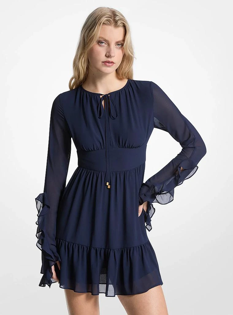 Michael Kors Ruffled Georgette Long-Sleeve Dress