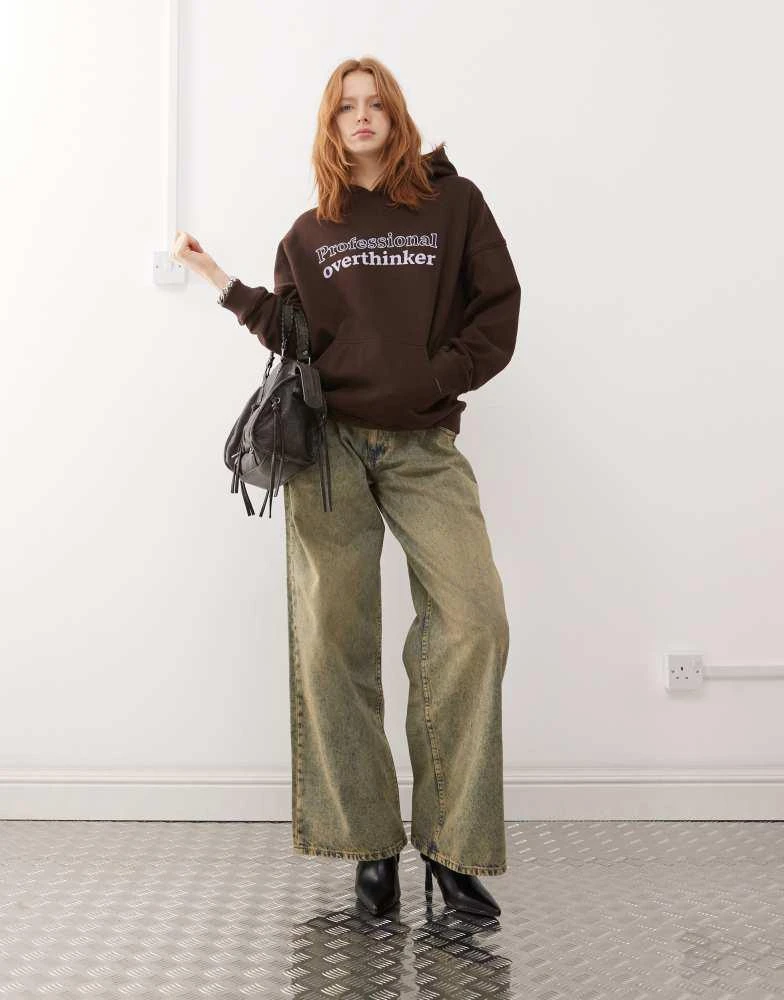 Motel Motel oversized slogan hoodie in bitter chocolate 2