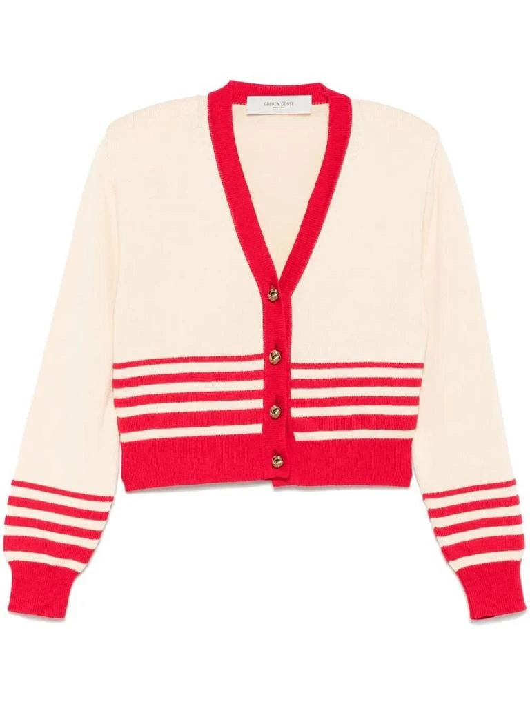 Golden Goose BEIGE CARDIGAN WITH RED STRIPES 1
