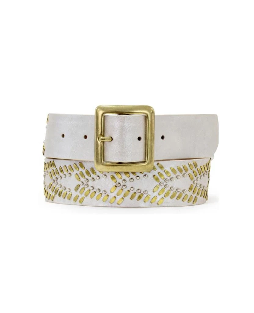 Shop Textured Straw And Leather Belt With Gold Buckle on  display picture 1