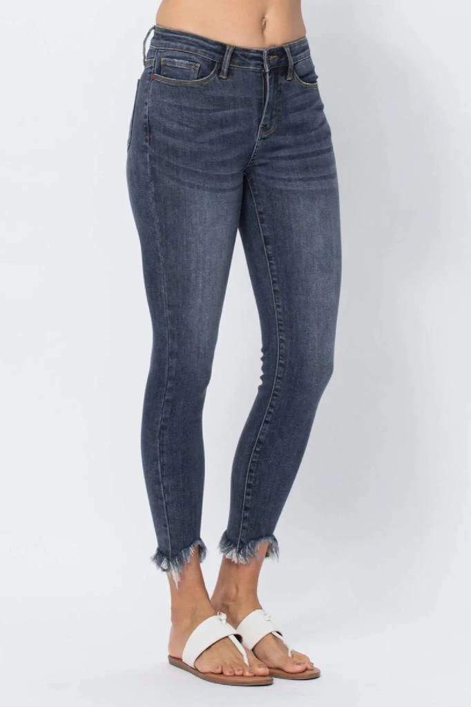 Judy Blue Mid-Rise Shark Bite Hem Skinny Jeans In Dark Blue 2