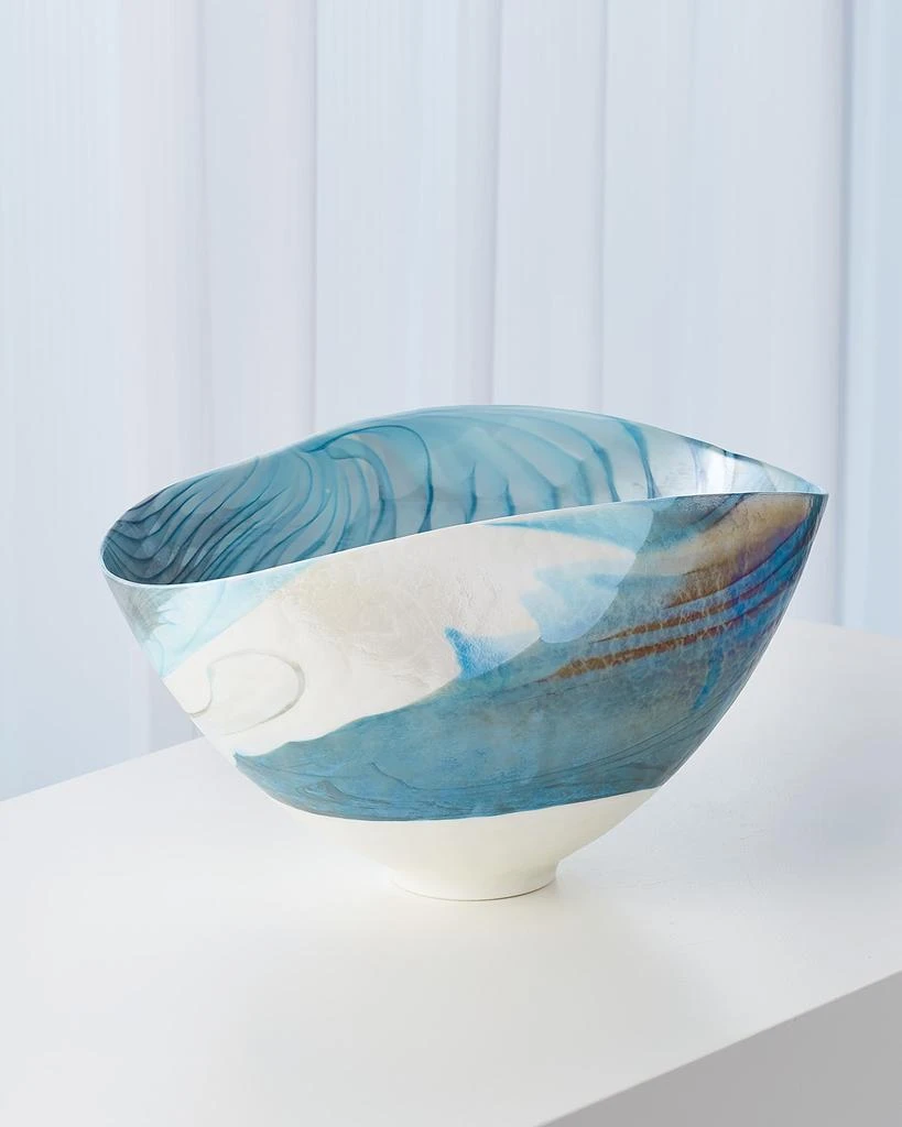 Global Views Ivory Turquoise Feather Swirl Oval Bowl - Small 1