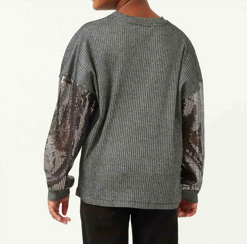 Hayden Girls Hayden Girls - Sequin Sleeve Metallic Rib Long Sleeve Top 4
