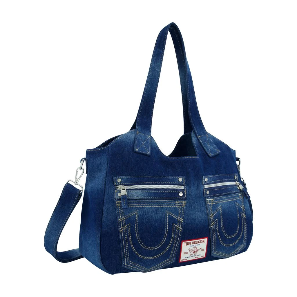 True Religion Horseshoe Stitch DARK DENIM Satchel 3