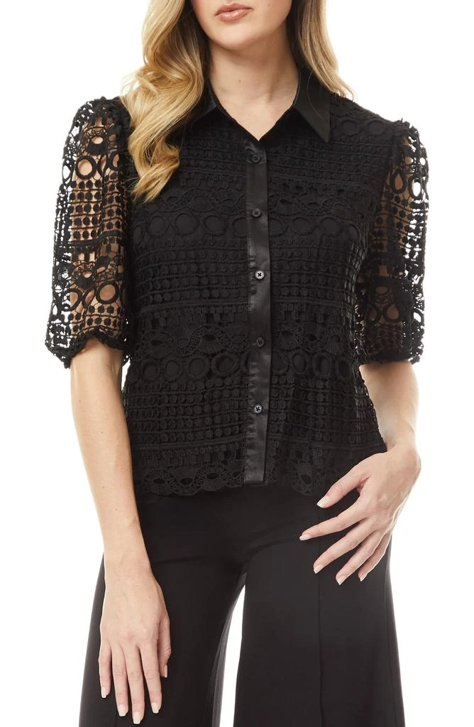 BY DESIGN Brianna Lace Puff Sleeve Button-Up Top 1