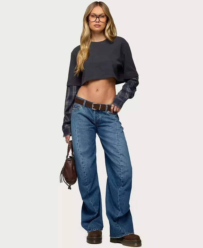 Edikted Women
s Plaid Sleeves Layered Crop Top 5