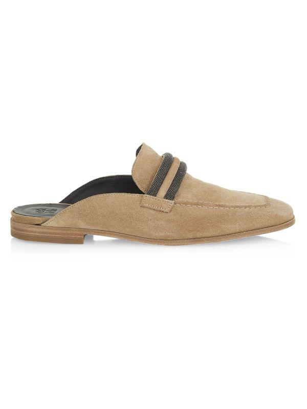 Brunello Cucinelli Monili Suede Slide Mules