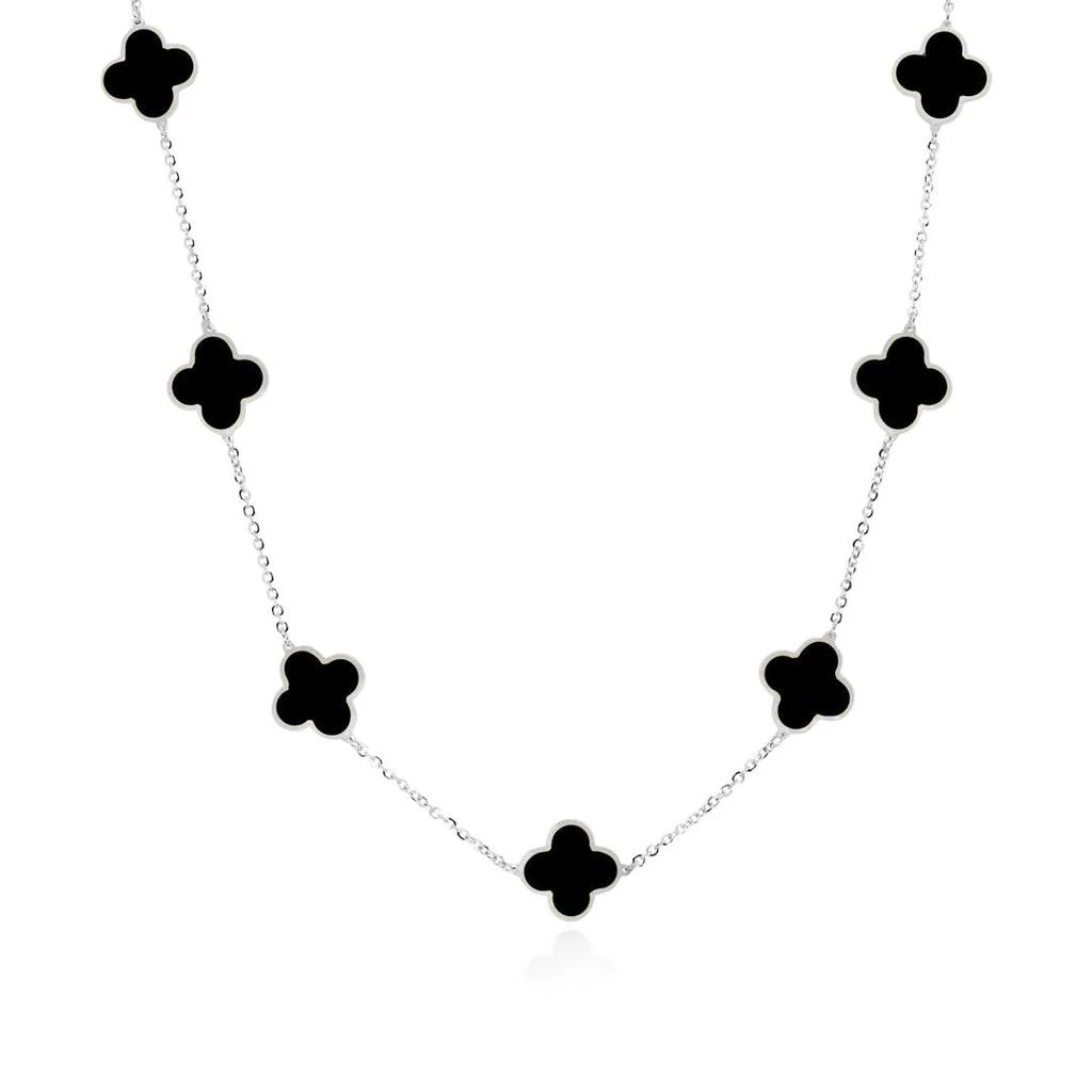 The Lovery Small Onyx Clover Necklace White Gold