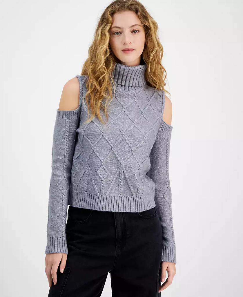 Derek Heart Derek Heart Juniors' Cable-Knit Cold-Shoulder Sweater