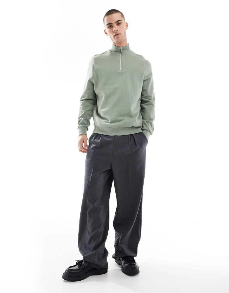 ASOS ASOS DESIGN essential sweatshirt with quarter zip in mid green 3