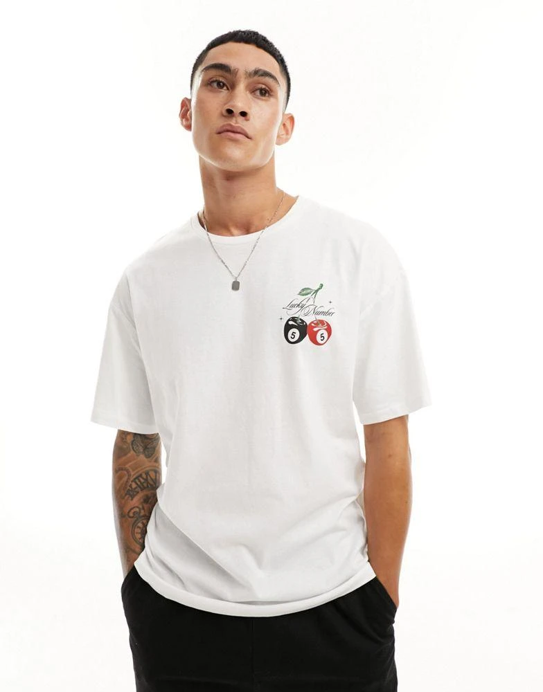 Jack & Jones Jack & Jones oversized t-shirt with lucky number back print in white 2
