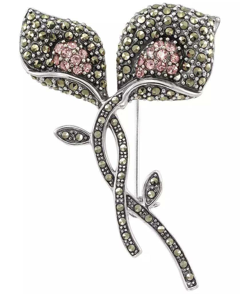 Macy
s Marcasite (2.2 ct. t.w.) and Pink Crystal (0.49 ct. t.w.) Brooch in Sterling Silver