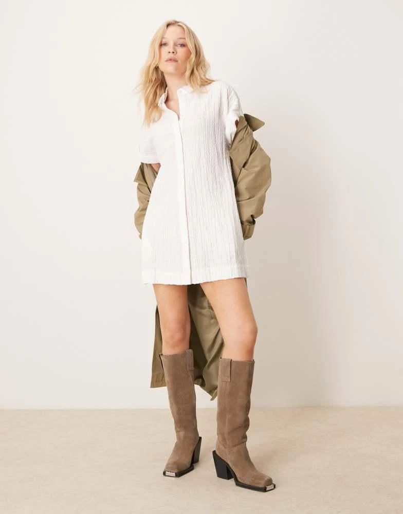Abercrombie & Fitch Abercrombie & Fitch textured mini shirt dress in white 2