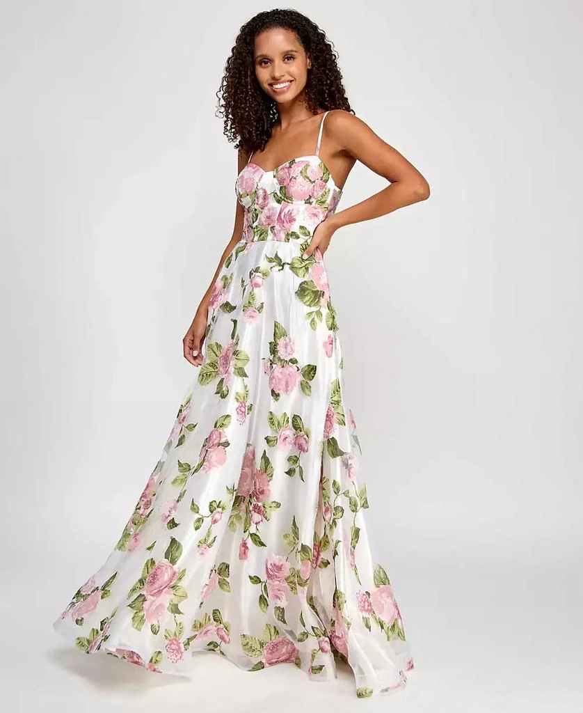 Say Yes Juniors' Rhinestone Floral Corset Sweetheart Gown, Created for Macy's 3