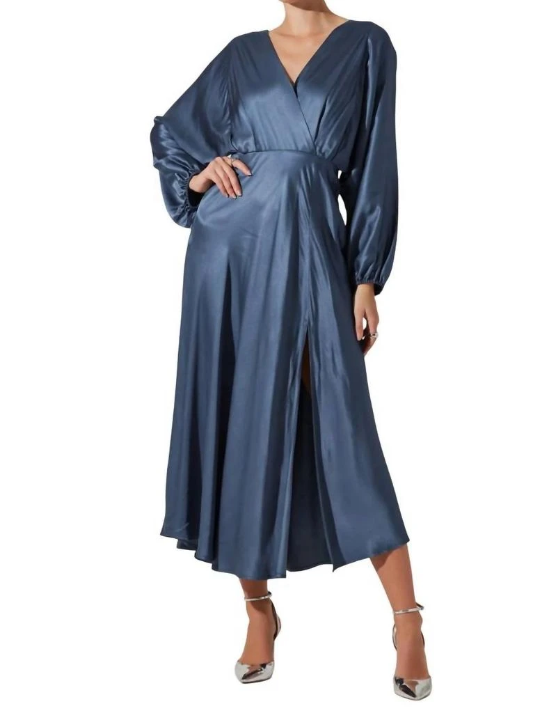 ASTR Kimiko V-Neck Midi Dress In Blue 1