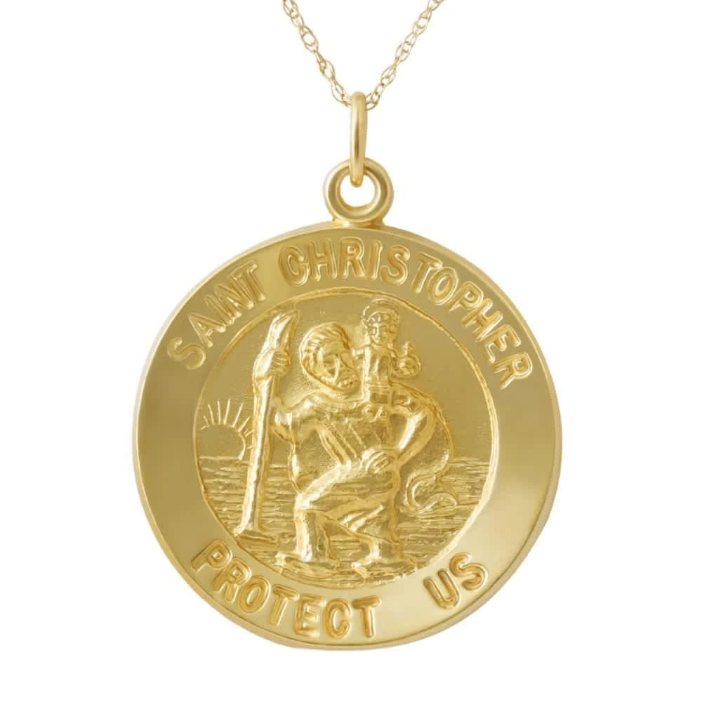 Pompeii3 14k White or Yellow Gold Gold St. Christopher Medal Pendant 1" Tall 6.3 Grams