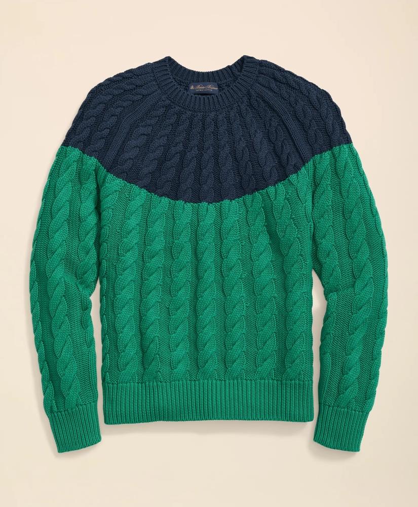 Brooks Brothers Supima® Cotton Cable Contrast-Yoke Sweater