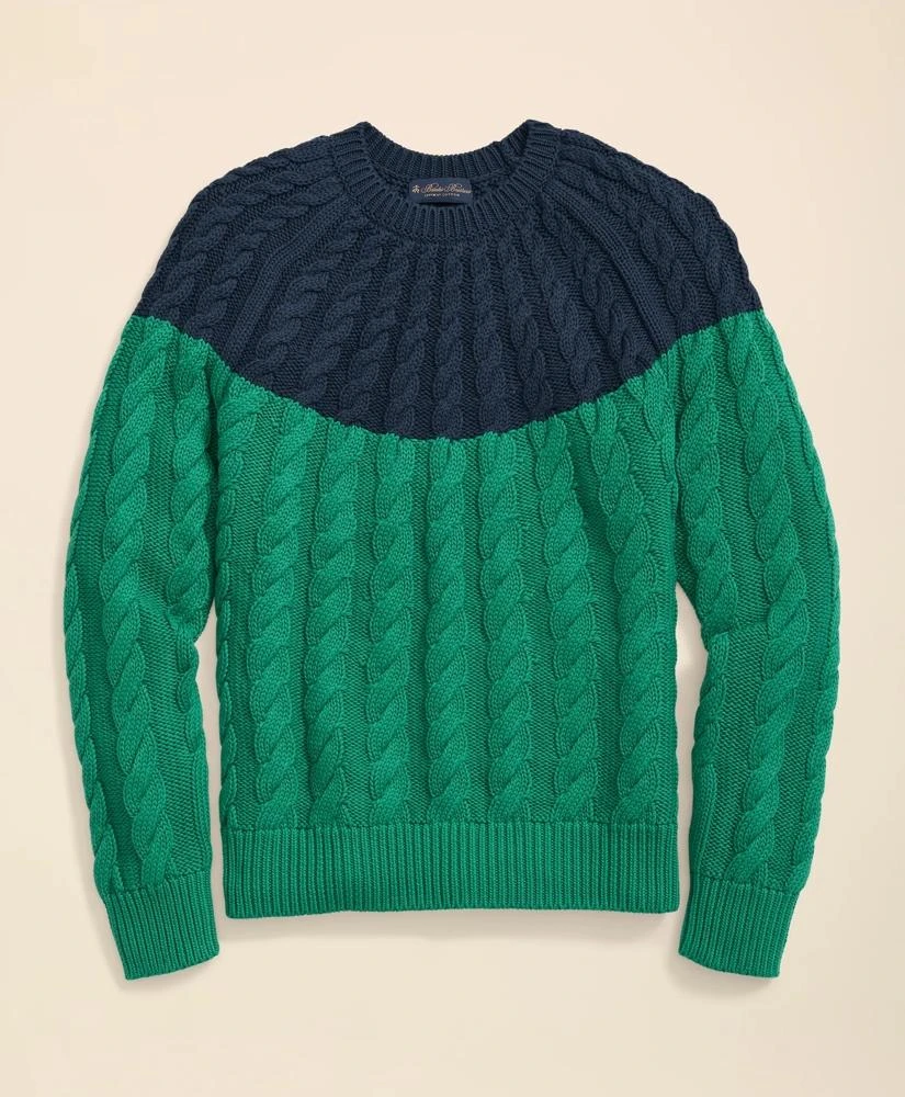 Brooks Brothers Supima® Cotton Cable Contrast-Yoke Sweater 1