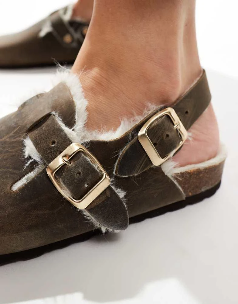 Steve Madden Steve Madden Odim sling back clogs with faux fur lining in brown leather 3