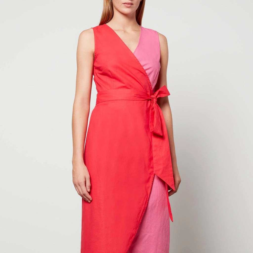 The Hut Never Fully Dressed Colour-Blocked Linen-Blend Wrap Midi Dress 3
