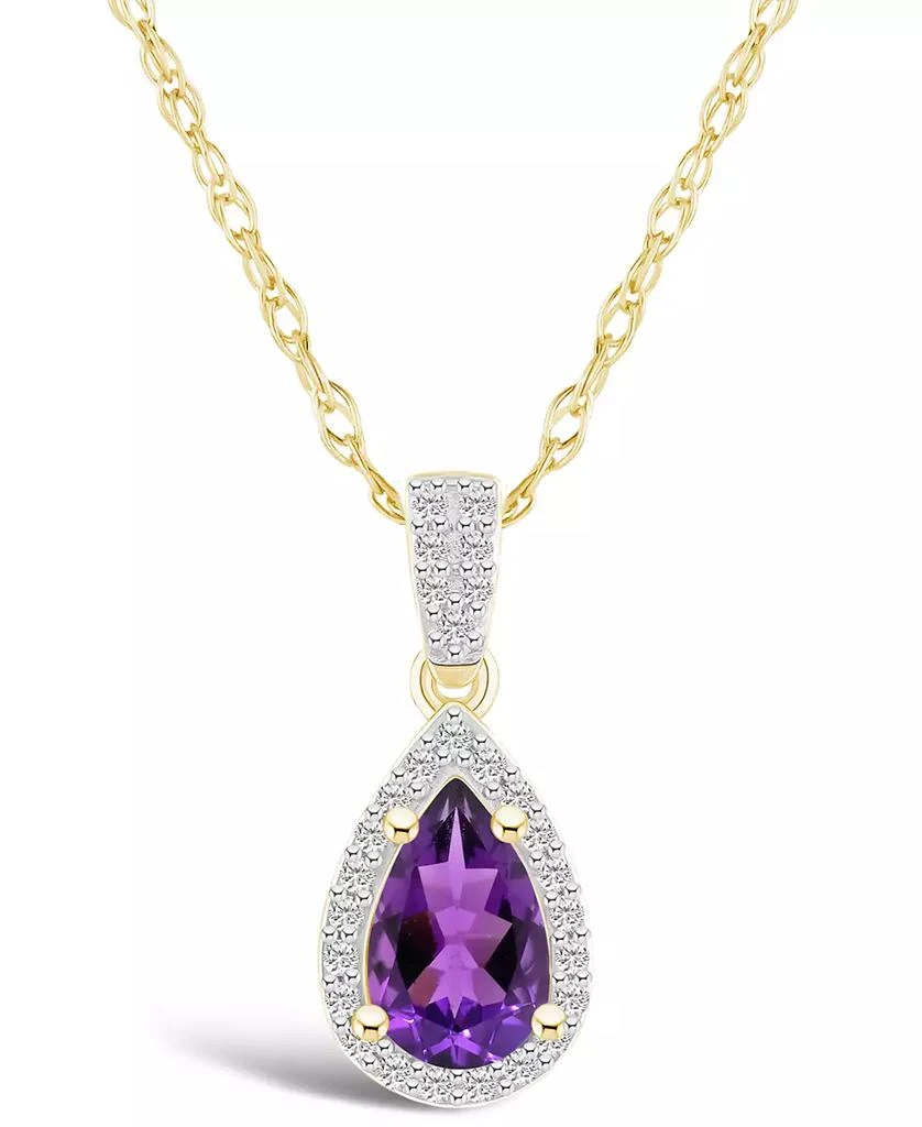 Macy's Amethyst (7/8 ct. t.w.) and Lab Grown Sapphire (1/6 ct. t.w.) Halo Pendant Necklace in 10K Yellow Gold 1