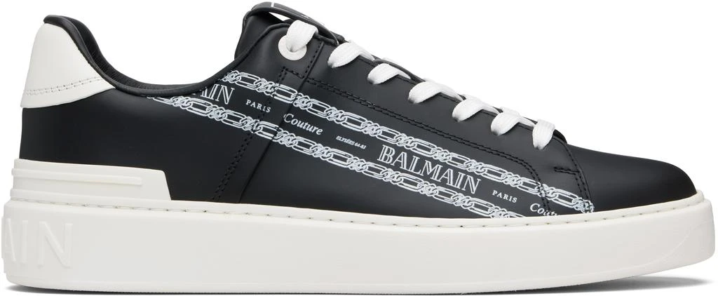 Balmain Black 
White B-Court Printed Calfskin Sneakers 1