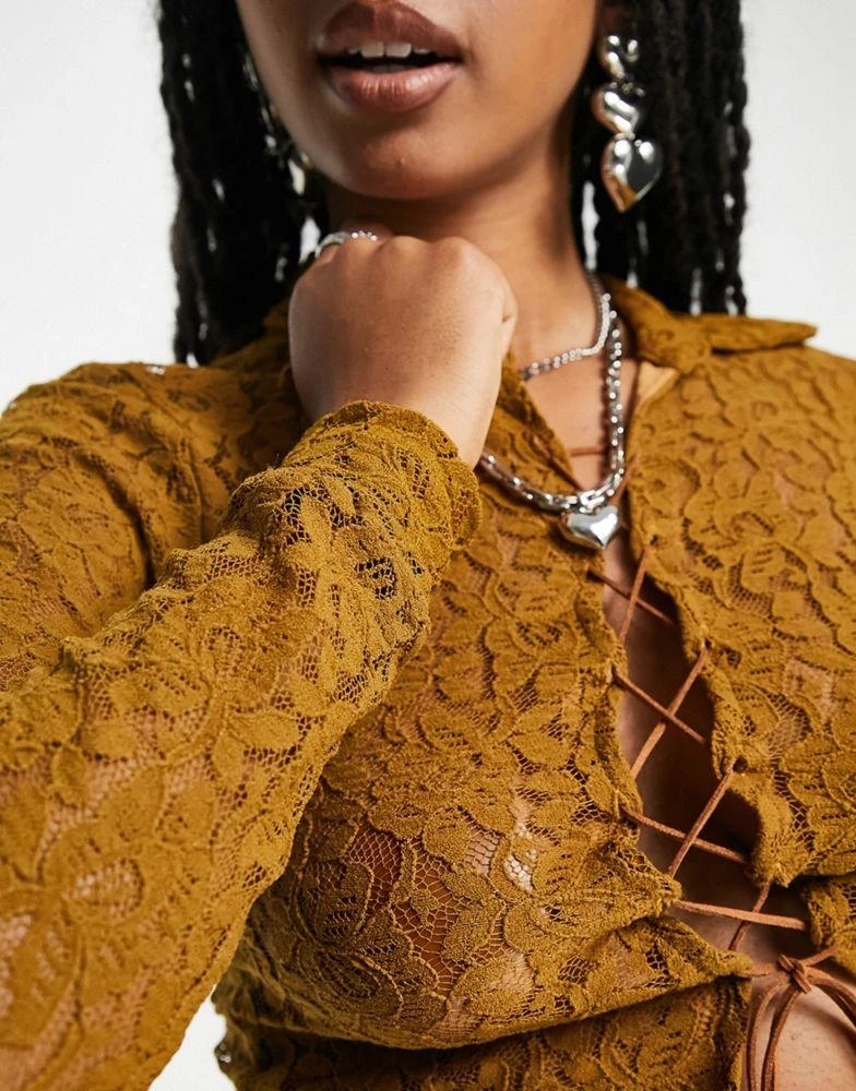 Jaded London Jaded London long sleeve 90s shirt in vintage print with lace up front 3