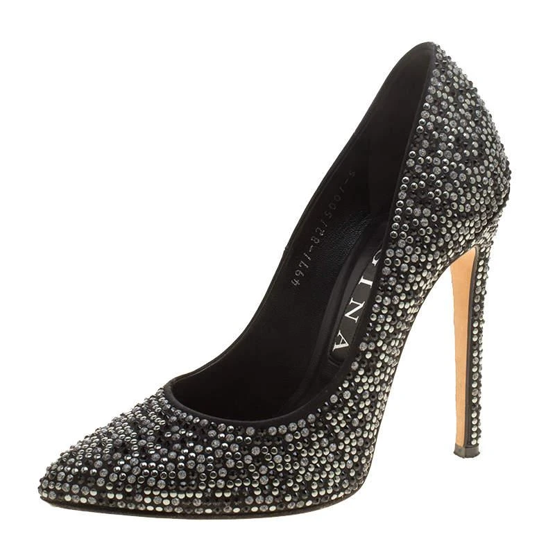 Gina Gina Black Satin Anais Crystal Embellished Pumps Size 38 1