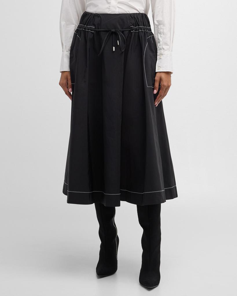 SIMKHAI Tona Drawstring Topstitched Midi Skirt